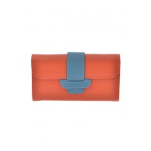 ORANGE LEATHER TWO TONE WALLET OR CLUTCH - Picture 1 of 16